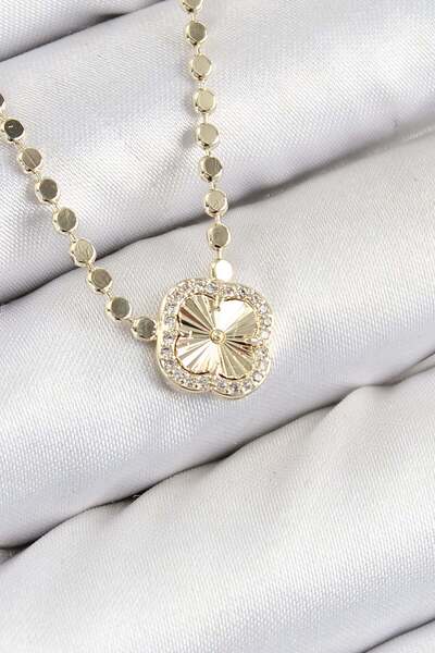 Inure Jewelry قلادة نسائية من النحاس والزركون الحجري على شكل برسيم موديل مطحو...