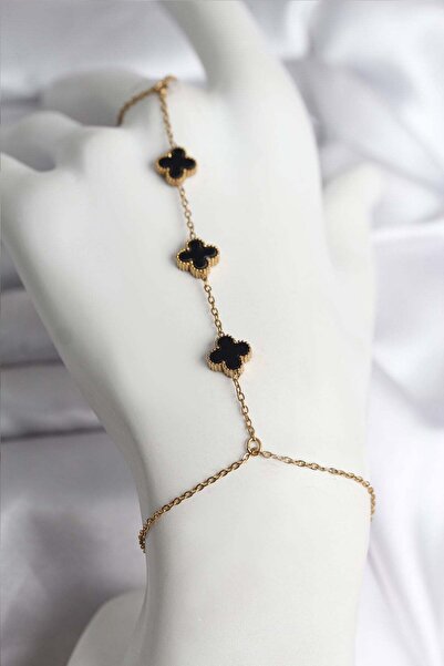 Inure Jewelry 316L Steel Gold Color Black Clover Model Women's Watch