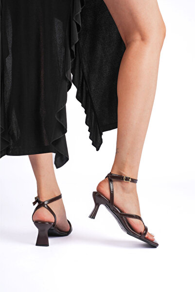 Long Star Women's Coffee-Colored Thin Strap Heeled Sandals Stylish Elegant Bu...