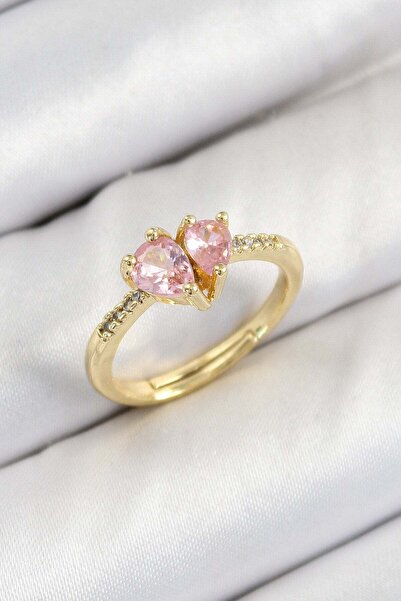 Inure Jewelry Brass Zircon Stone Pink Heart Model Gold Color Women's Ring