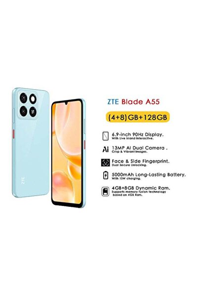 ZTE Blade A55 Dual SIM 4GB + 8GB RAM 128GB 4G Water Blue - Middle East Version