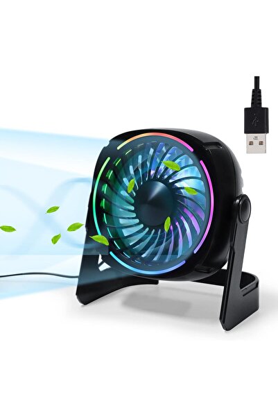 Litake Ventilator de masă USB RGB, mic și silențios, Φ15cm, 8 moduri de ilumi...