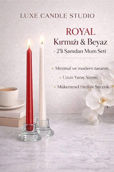 BKMC PARTY LUXE Şamdan Mum Seti 2’li Gold / Ivory / Silver Dekoratif Uzun Şam...