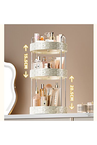 Sumkyle Makeup Organizer, 3-Tier Round Rotating Skincare Organizer Countertop