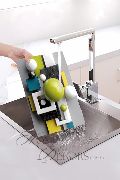 home dekors Bright Geometric Shapes, Glass Cutting Board and Presentation Tray - Hygienic and Durable 35X25 cm