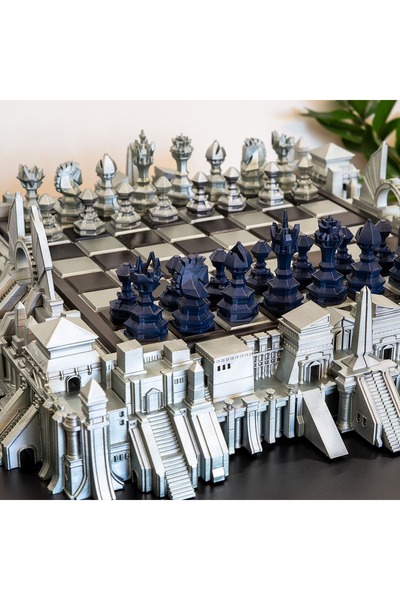 ZupZup Sah de Lux Temple of the Gods 53 x 50 x 15 | Silver and Blue | Hand Pa...