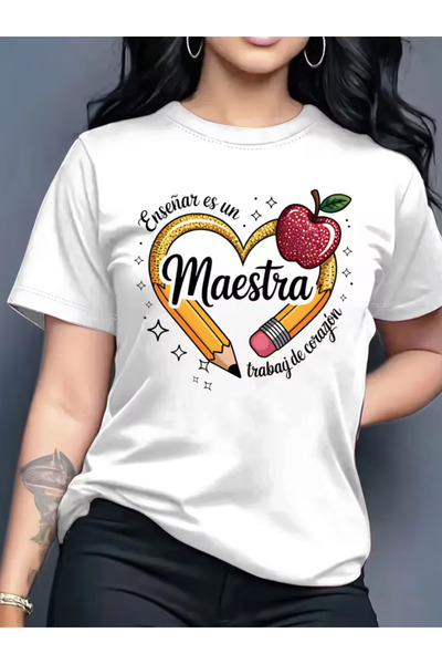 LİNA06 Elegant and Stylish Printed Pattern Women's Crew Neck Pullover T-shirt