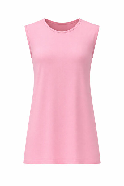 On Fashion Γυναικείο αμάνικο τουνίκ με λαιμόκοψη Ο - Ροζ πούδρα