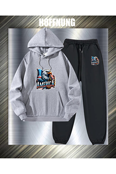 HOFFNUNG Unisex Casual Tracksuit Set Flag Eagle America Outdoor Full Hoodie