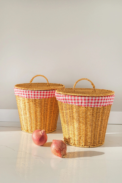 Saule Lorraine - 2 li Rattan İç Korumalı Kapaklı Çok Amaçlı Patates ve Soğan ...