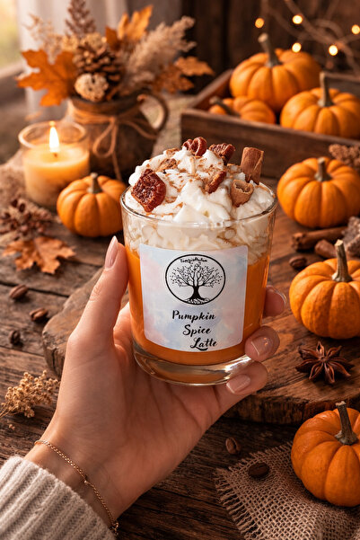 Tomris Hatun Pumpkin Spice Latte Mum, Soya Wax Mum. Tarçın Kokulu Soya Wax Mum