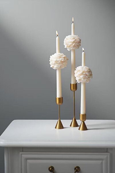 SCA CANDLE Dekoratif mum Şamdanlık Mum Beyaz Renk 3 lü 9 Parça ( şamdanlar da...