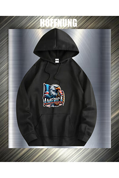 HOFFNUNG Unisex Cotton Oversize Flag Eagle America Printed Hooded Collar Comf...