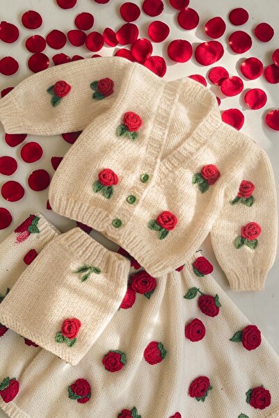 Barzey crafts Hand-Knitted Baby/Child Hand-Knitted Rose Detail Cardigan and S...