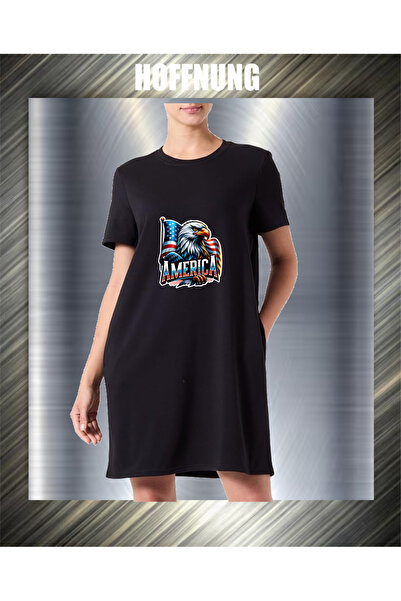 HOFFNUNG Unisex Short Sleeve Round Neck Flag Eagle America Printed Solid Colo...