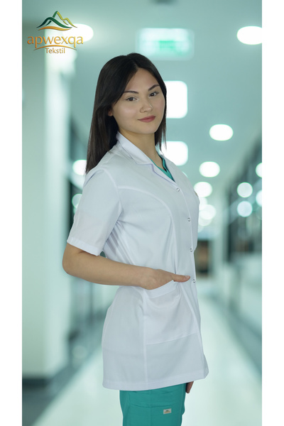 apwexqa tekstil Classical Lapel Short Sleeve Coat Oversize Lycra Doctor Nurse...