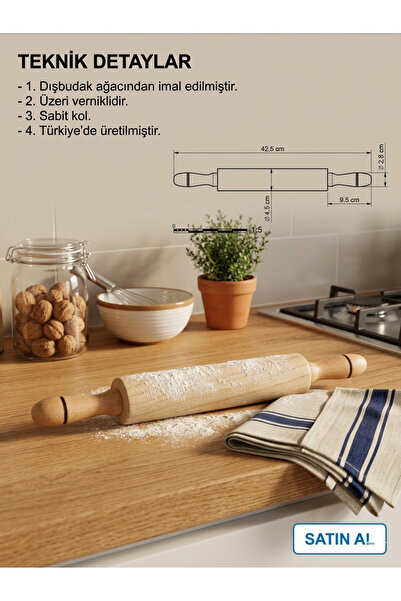 Pensan Ahşap Sapit Saplı Merdane 42 cm Dışbudak