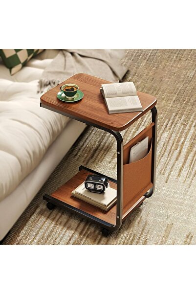 FLYPRO C Side Table,Square 2 Tier Coffee Table with Wheels and Storage Bag