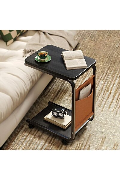 FLYPRO C Side Table,Square 2 Tier Coffee Table with Wheels and Storage Bag