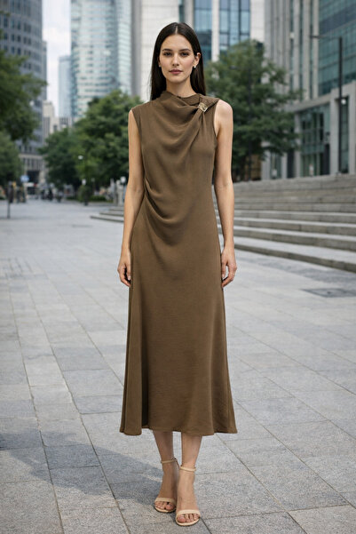 AYHAN Midi Dress with Shoulder Detail