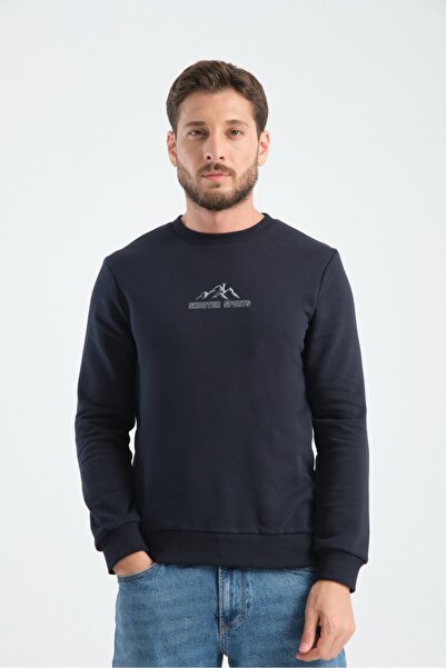 Shooter Sportswear Navy Blue Men's Three-Thread Sweatshirt Without Piping Cot...