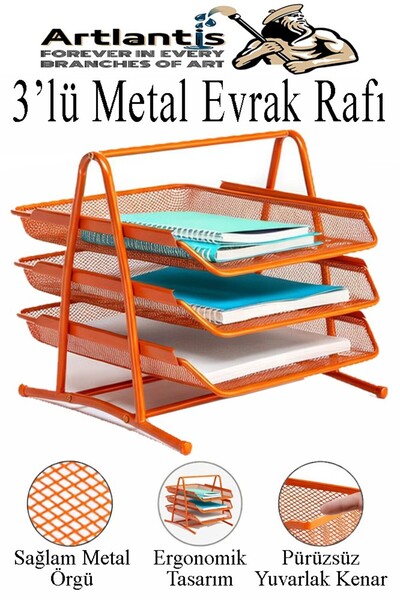 Artlantis Renkli Metal Evrak Rafı 3 lü 1 Paket Masa Üstü A4 Dosya Düzenleyici...