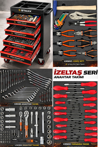 STAXX POWER XL TREND İZELTAŞ SERİ 5 Çekmeceli İçi Dolu 185 PARÇA Full Set Ale...