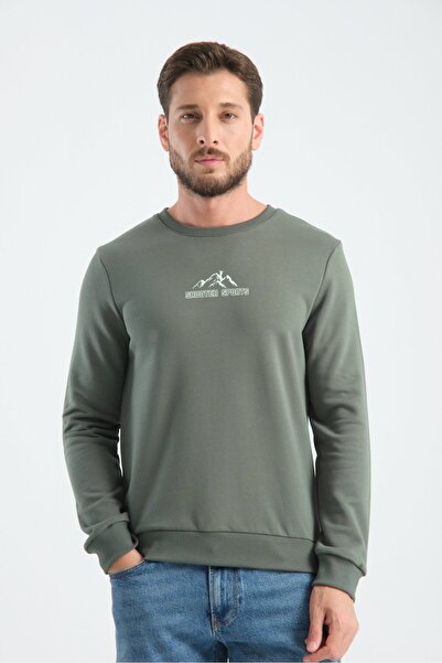 Shooter Sportswear Khaki Men's Three-Thread Sweatshirt Without Piping Cotton ...