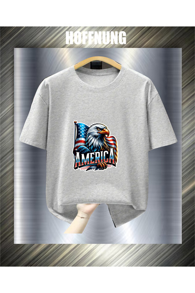 HOFFNUNG Unisex Short Sleeve Round Neck Flag Eagle America Printed Solid Colo...