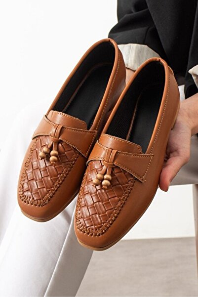 STOCON Novera Καφέ Πλεκτά Παπούτσια με Φούντες και Χάντρες, Loafer Μπαλαρίνες...