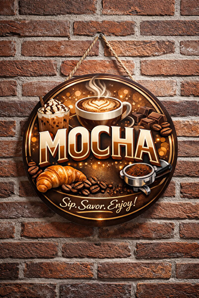 Mayeka Ornament decorativ din lemn pentru ușă de perete, cu tematică Mocha, p...