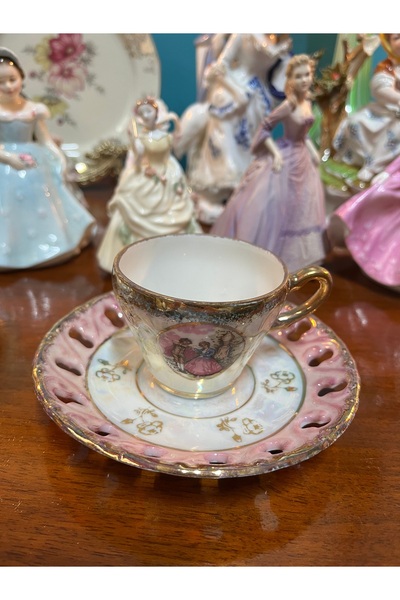 Vintage Koleksiyonluk Ajurlu Porselen Tekli Kahve Fincanı ve Tabağı
