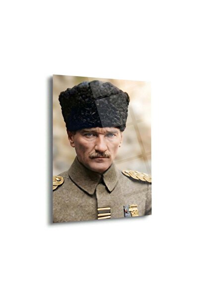Shiny Art Mustafa Kemal Atatürk Kalpaklı Yakın Plan Portre Cam Tablo – ATA295