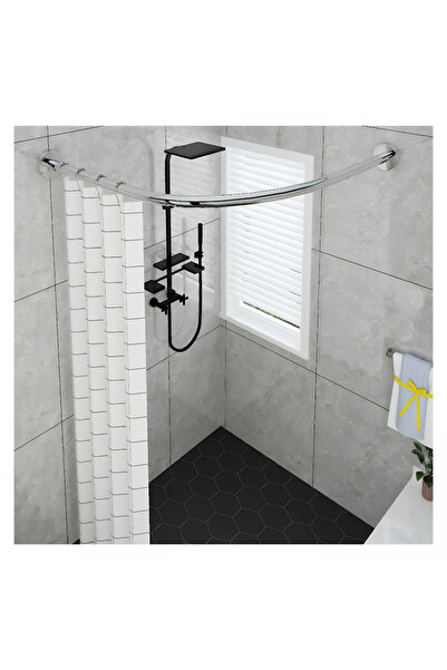 Generic Curved Corner Shower Curtain Rod,Shower Curtain Rail Pole L-Shaped Ex...