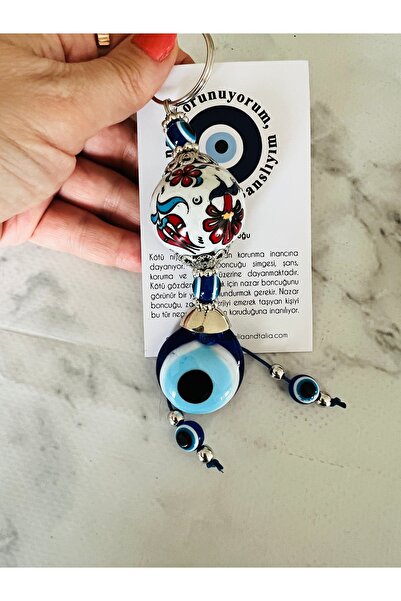 Talia&Talia Handmade Evil Eye Beaded Keychain with Ceramic and Glass Detail