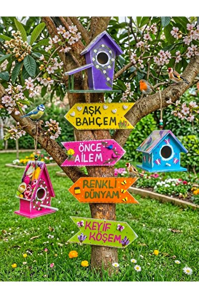 buraxe 7 parça tam set ahşap bahçe dekor ürünleri,kuş evi,balkon,cafe,butik o...