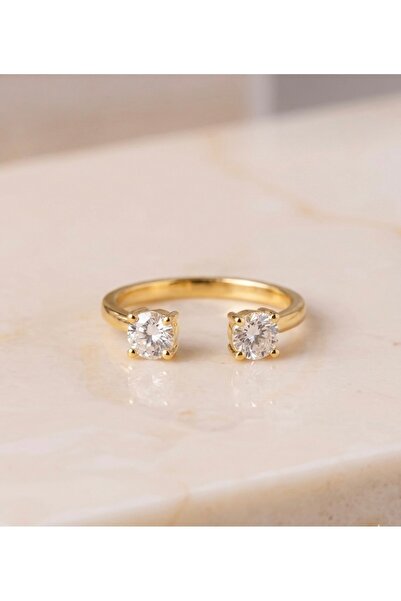 emy by emel luxury silver jewelry Ayarlanabilir Çift Taşlı Serçe Parmak Yüzüğ...