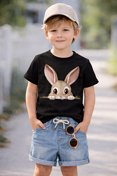 ArtYus Cute Rabbit Printed Crew Neck Unisex Kids T-Shirt – Cotton Casual Comf...