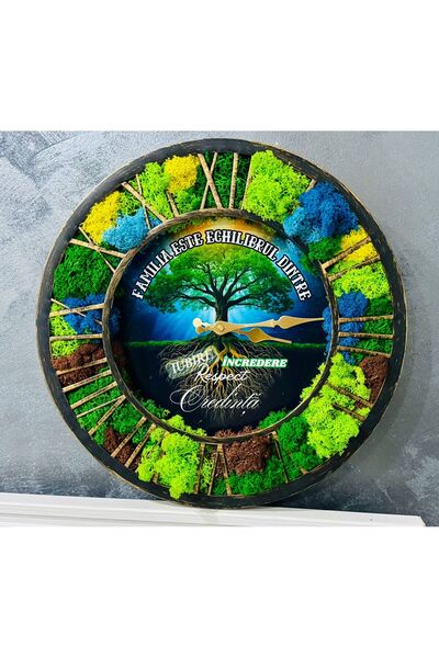 Licheni Design CLOCK 40cm with LICHEN, message FAMILY