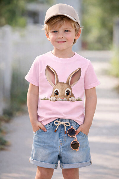 ArtYus Παιδικό μπλουζάκι Unisex με στάμπα Cute Rabbit Crew Neck – Βαμβακερό κ...