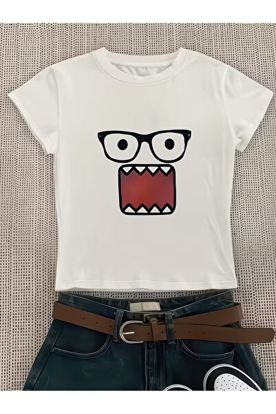 Toum Kemer Boy Domo Kun Wombat Glasses Characters Crop Blouse