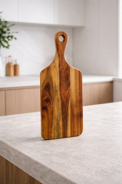 MİS KİTCHEN Acacia Wood Presentation & Cutting Board with Handle 30.5X14 cm Natural Wood Serving Board