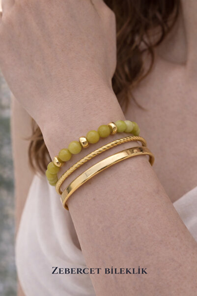 Cunda Doğal Taş Design Zebercet ( olivin peridot ) Doğal Taş Bileklik 10 mm.