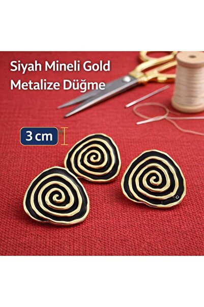 beyna aksesuar Buton metalizat auriu cu bază neagră, 3 cm, 1 pachet, 5 bucăți