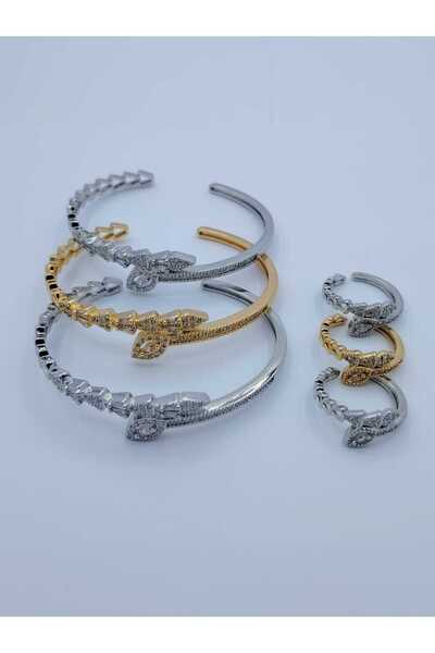 Generic Geometric Design Zircon Bracelet and Ring Set Accessories