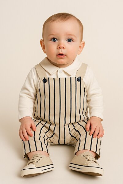 genybaby Baby Boy Classic Salopet Set Striped Suspender Pants Shirt Collar 0-...