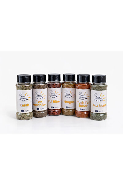 NOVA GLUTENSİZ Baharat Seti 6’lı–Kekik, Karabiber, Pul Biber, Kimyon, Tatlı T...