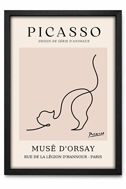 KALİA HOME Kedi Temali Soyut Tablo, Ahşap Çerçeveli Poster, Picasso Modern Tablo