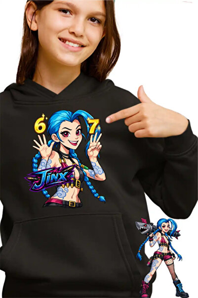 OEM Παιδικό Κοριτσίστικο Φούτερ με κουκούλα Jinx Six Seven Arcane Runeterra