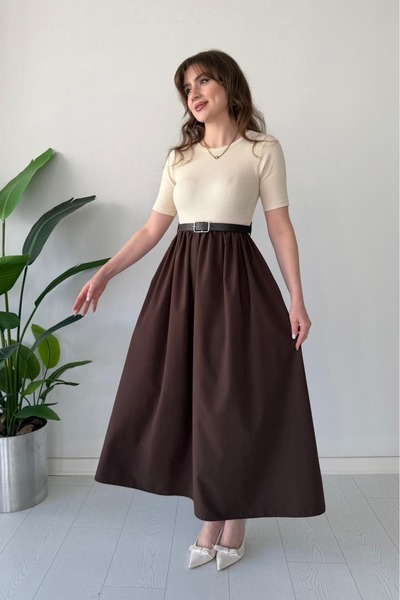 MaziButik Kısa Kol Kemerli Poplin Detay Elbise